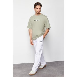 Trendyol White Oversize/Wide-Fit Embroidered Sweatpants