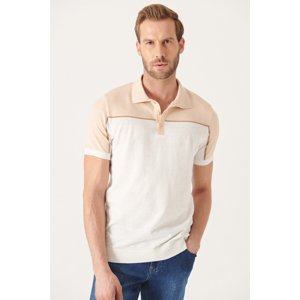 Avva Men's Beige Polo Neck Panel Short Sleeve T-shirt