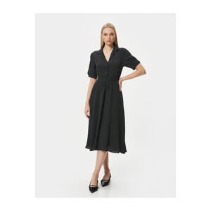 Koton Polka Dot Buttoned Balloon Sleeve Midi Shirt Dress