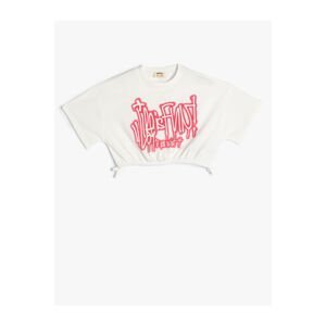 Koton Crop T-Shirt Motto Printed Short Sleeve Crew Neck Cotton