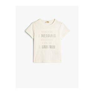 Koton T-Shirt Silvery Emboss Printed Slogan Themed Cotton
