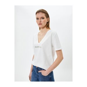 Koton Printed T-Shirt Short Sleeve V-Neck Cotton
