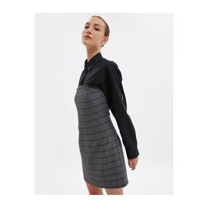Koton Mini Strapless Dress Collar Faux Leather Detailed