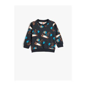 Koton Sweatshirt Crane Printed Crew Neck Long Sleeve Raised