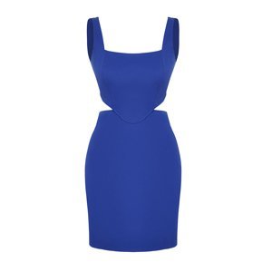 Trendyol Modré Mini Bavlnené Šaty s Výrezmi a Štvorcovým Výstrihom
