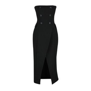 Trendyol Black Buttoned Strapless Wrapped Elastic Knitted Midi Dress