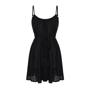 Trendyol Black Belted Mini Woven Ruffle Beach Dress