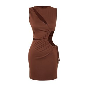 Trendyol Brown Fitted Mini Knitted Cut Out/Window Beach Dress