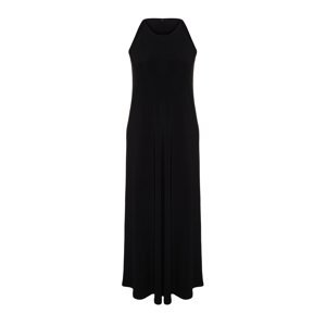 Trendyol Black Limited Edition Printed Strappy Tie Detail Elastic Knitted Maxi Dress