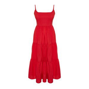 Trendyol Cotton Blended Woven Maxi Dress with Red Skirt Opening at the Waist