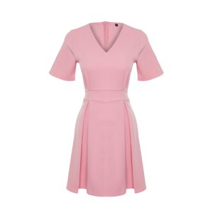 Trendyol Pink Belted Waist Opening Mini Woven Short Sleeve Dress