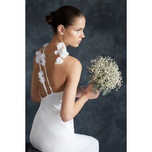 Trendyol Bridal White Satin Rose Detailed Wedding/Wedding Long Evening Dress