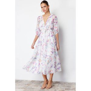 Trendyol Ecru Abstract Pattern A-Line Chiffon Lined Maxi Woven Dress