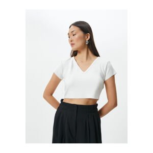 Koton V-Neck Crop T-Shirt Short Sleeve