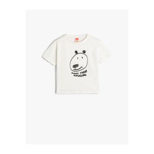 Koton Animal Figure Printed Short Sleeve Crew Neck Cotton T-Shirt