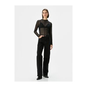 Koton Sheer Tulle T-Shirt Long Sleeve High Neck