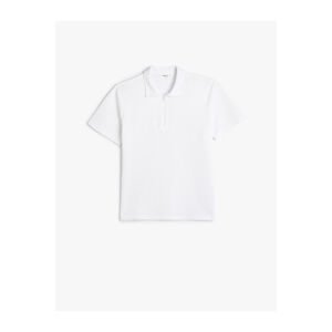 Koton Polo Neck T-Shirt Half Zipper Textured Short Sleeve