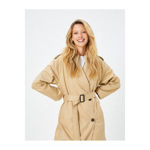 Koton Trench Coat Midi Length Belted Pocket Detailed Buttoned