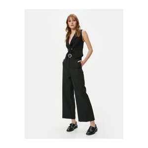 Koton Culotte Trousers Crop Wide Leg High Waist Pearl Belted