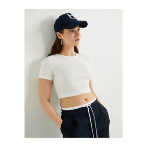 Koton Crop T-Shirt Short Sleeves Crewneck Corduroy