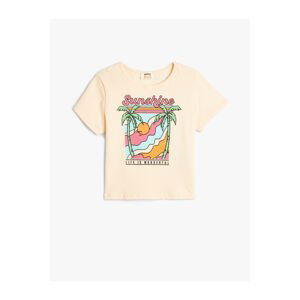 Koton Crop T-Shirt Tropical Printed Short Sleeve Crew Neck Cotton