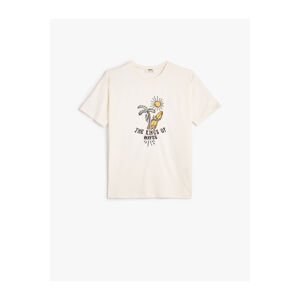 Koton T-Shirt Short Sleeve Crew Neck Summer Theme Print Detailed Cotton