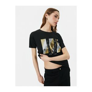 Koton Sequined T-Shirt Crew Neck Short Sleeve