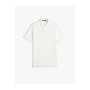 Koton Collared T-Shirt Button Detailed Short Sleeve Textured