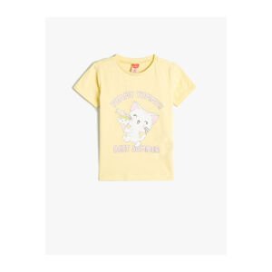 Koton T-Shirt Short Sleeve Cat Print Crew Neck Cotton