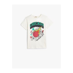 Koton T-Shirt Short Sleeve Crew Neck Basketball Themed Print Detail Cotton