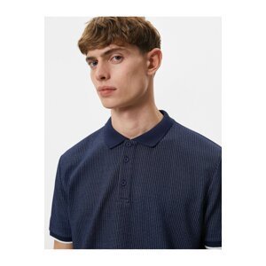 Koton Collar T-Shirt Buttoned Textured Short Sleeve We Pipe