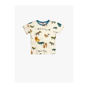 Koton T-Shirt Short Sleeve Crew Neck Animal Printed Cotton