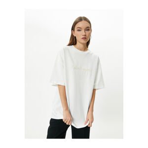 Koton Oversize T-Shirt Embroidered Detail Short Sleeve Crew Neck Cotton