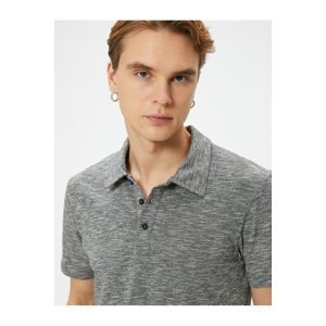Koton Polo Neck T-Shirt Button Detailed Short Sleeve Grayed