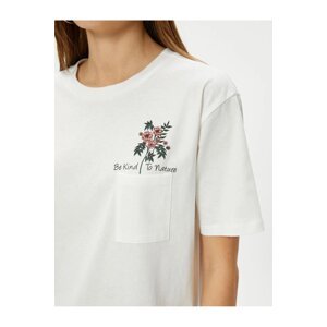 Koton Cotton T-Shirt Floral Print Pocket Detail Short Sleeve Crew Neck