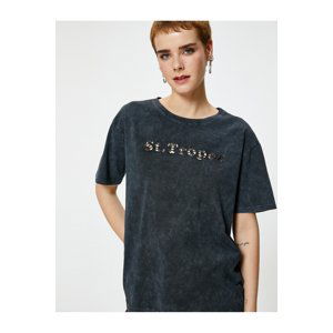 Koton St. Tropez T-Shirt Window Detail Faded Effect Short Sleeve Crew Neck Cotton