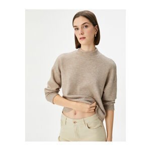 Koton High Collar Sweater Textured Low Shoulder