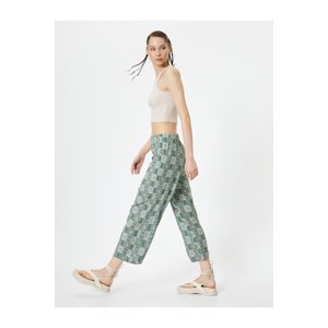 Koton Ethnic Patterned Short Leg Trousers Comfortable Fit with Elastic Waist Viscose Fabric