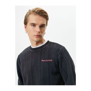 Koton Washable Sweatshirt with Slogan Detail Crew Neck Ribbed