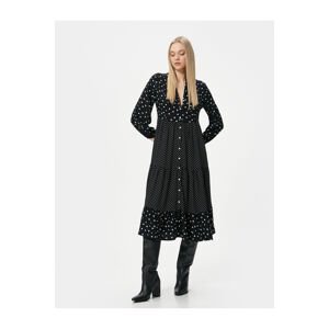 Koton Polka Dot Buttoned Long Sleeve Midi Shirt Dress