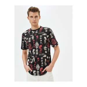 Koton Far Eastern Printed T-Shirt. Crew Neck Short Sleeved Cotton.