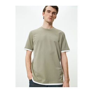 Koton Crew Neck T-Shirt Fabric Detailed Short Sleeve Cotton