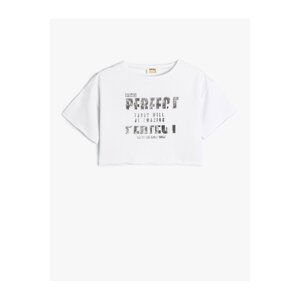 Koton Crop T-Shirt Motto Printed Short Sleeve Crew Neck Cotton