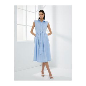 Koton Shirt Dress Belted Pleated Buttoned Sleeveless Midi Length Cotton