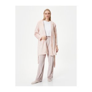 Koton Fleece Dressing Gown Textured with Belted Waist