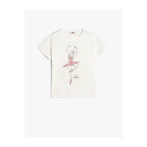Koton T-Shirt Ballerina Printed Short Sleeve Crew Neck Cotton