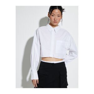 Koton Crop Poplin Shirt Long Sleeve Relax Fit Buttoned Pocket Detailed