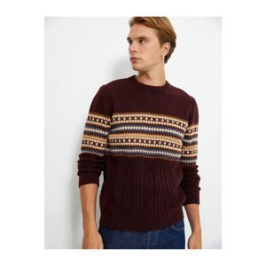 Koton Crew Neck Sweater Ethnic Pattern Textured Long Sleeve