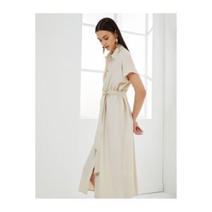 Koton Midi Shirt Dress Belted and Buttoned Waist