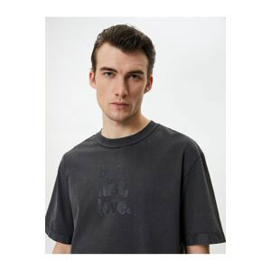 Koton Oversize T-Shirt Washed Slogan Printed Crew Neck Short Sleeve